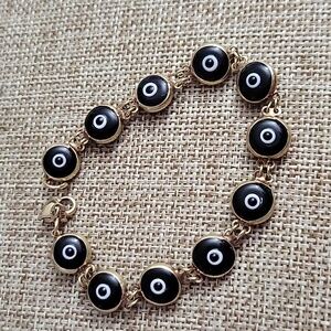 14kt Yellow Gold Black Evil Eye Bracelet 7-1/4" Long